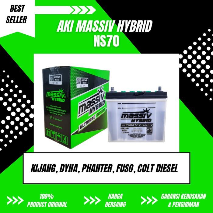 Aki Massiv Hybrid NS70 untuk Fuso, Colt Diesel, Kijang, Phanter, dll