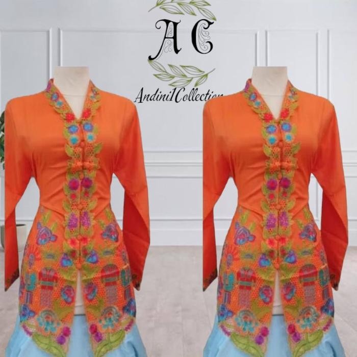 Andini Collection Kebaya Encim Jumbo Ld 140 Sulam Bordir Ondel Katun Toyobo Dress Wanita Dewasa
