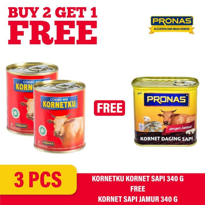

Promo [BUY 2 GET 1] PRONAS Kornetku Sapi 340gr (2pcs) Free Kornet Sapi Jamur 340gr (1pcs)
