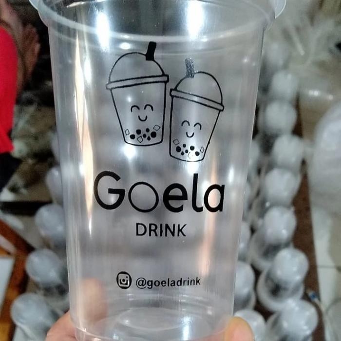 Sablon Gelas Plastik Cup 16Oz Datar 7Gram Bening Tebal Logo 1 Warna