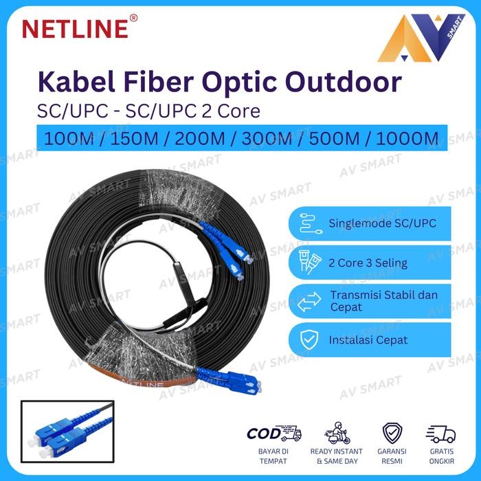 Netline Kabel Fiber Optic 2 Core SC UPC Outdoor FTTH 50 / 100 / 150 / 200 / 300 / 400 / 500 Meter