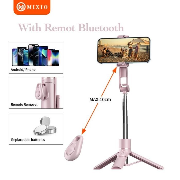 Mixio A33 Macaron 80Cm Tripod Tongsis Bluetooth Mini Selfie Stick