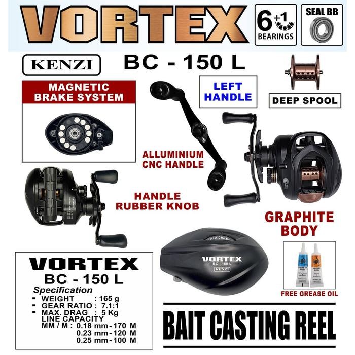 Reel Bc / Baitcasting Kenzi Vortex Bc-150L Deep Spool (Left Handle)