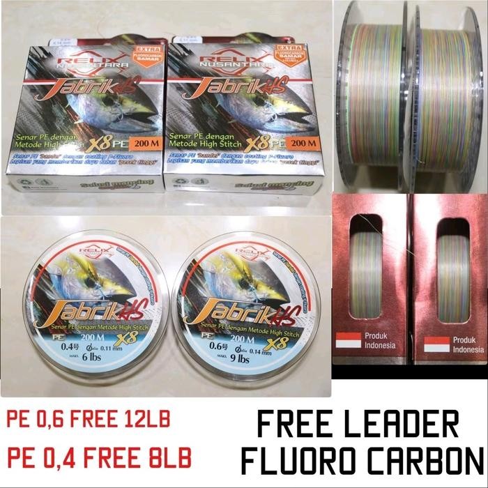 Senar Pe Relix Jabriks Hs 200M Gratis Leader Samar 12Lb Pe 0.8