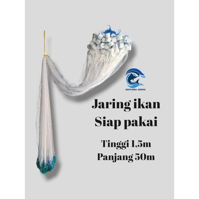 Jaring Ikan Siap Pakai Tinggi 1,5M Panjang 50M Pemberat Timah Jaring Ikan Murah Jaring Pukat