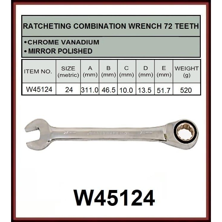 JONNESWAY RATCHETING COMBINATION WRENCH 72 TEETH ( W45124 )