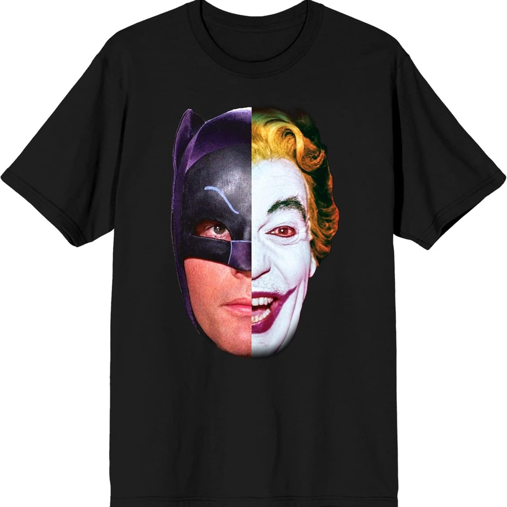 Batman 66 TV Batman Joker Split Face Kaos Pria Hitam Kaos Block Unisex Hadiah Ideal untuk Pecinta Ot