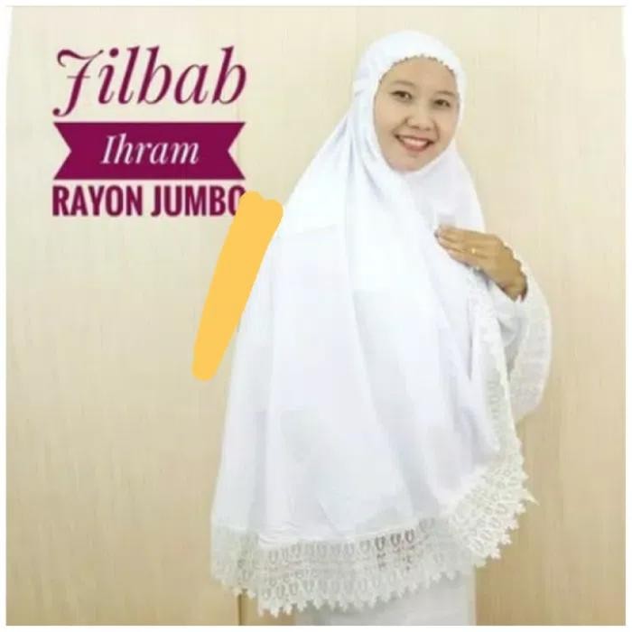 Jilbab Putih / Jilbab Renda Rayon Putih Umrah / Bergo Putih / Kerudung