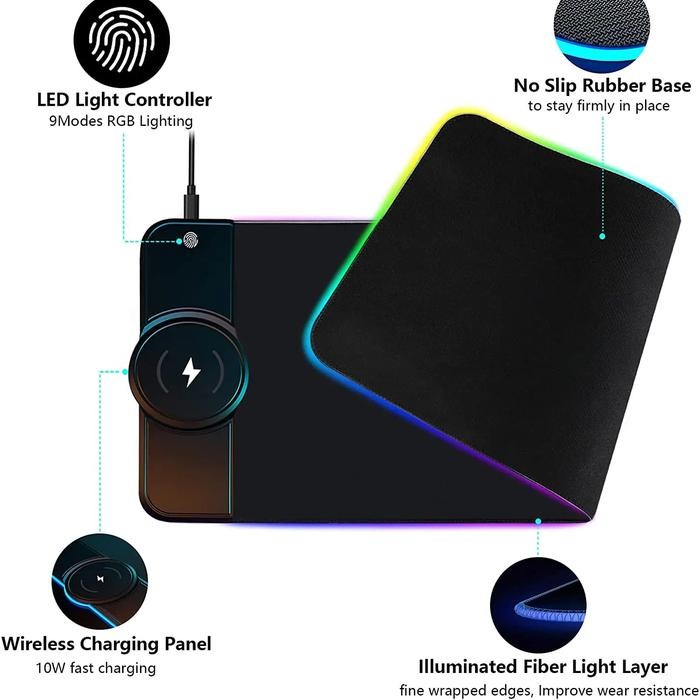 Promo Rgb Gaming Mousepad Qi Wireless Charging Alas Meja Komputer