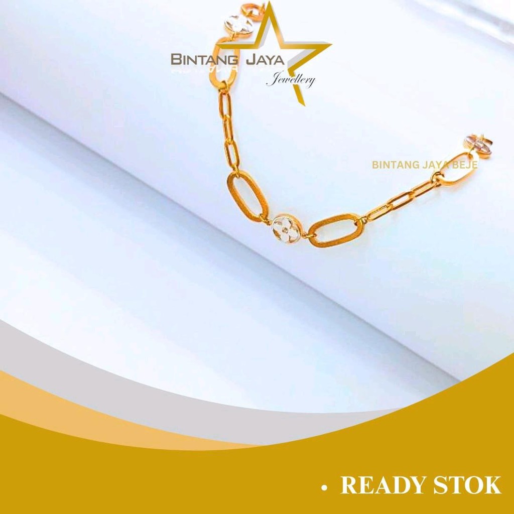 Gelang Emas Model Rantai Paperlina LV M Putih - Kadar (8K) - Berat 2,99 gram - Size 16.5CM - Gaya Mo