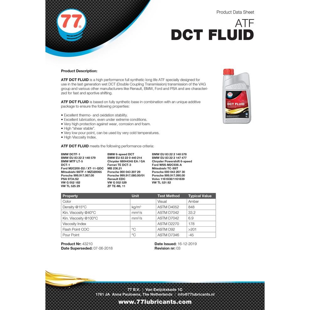 OLI MATIC 77 LUBRICANTS BMW DCTF-2 - ATF DCT (Dual Clutch Transmission)