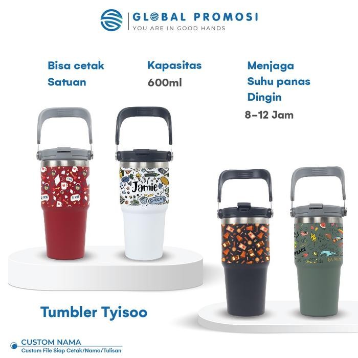Terbaru Tumbler Custom Tysoo Swing Handle 600ml Stainless Cetak UV Full Color