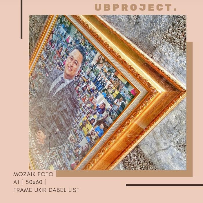 Terbaru Mozaik Foto A1 50x60 Cetak Kanvas Bingkai Gold Custom Kado Spesial