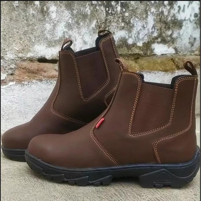PJ Sepatu Safety Elastis Coklat Termurah Boot King SKN Asli Kulit Saude Terbaru Boots Shoes