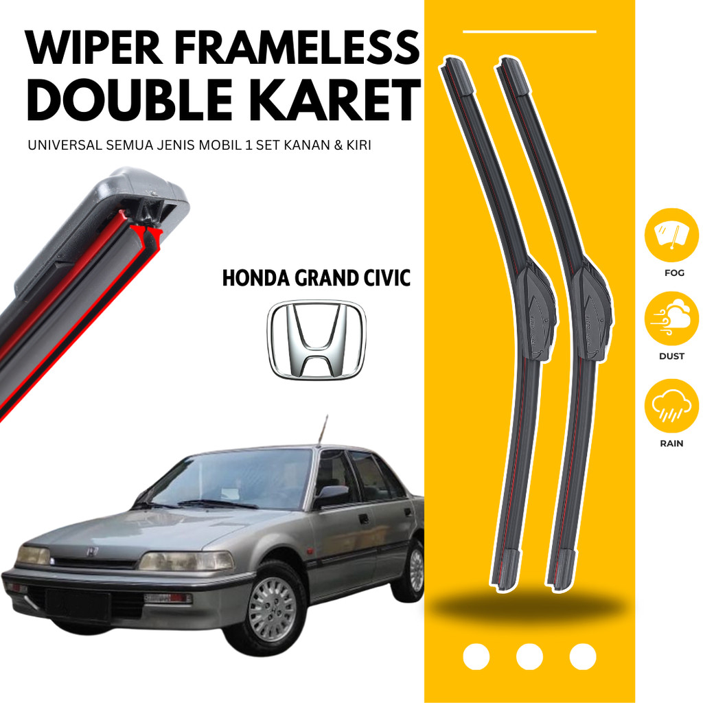 Wiper Mobil Honda Grand Civic Double Karet Sapuan Pembersih Kaca Depan Mobil 1 Set Kanan dan Kiri