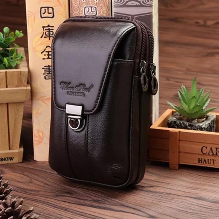 Dompet Hp Kulit Asli Sarung Hp Kulit Pria Tinggi 17Cm 3Hp Pinggang Ori