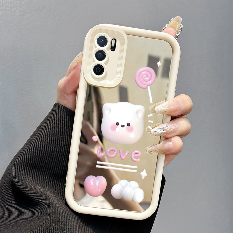 Casing Hp Untuk OPPO A16 OPPO A16s OPPO A54s Case Beruang permen 3D lucu Cermin Ponsel Kasing pelind