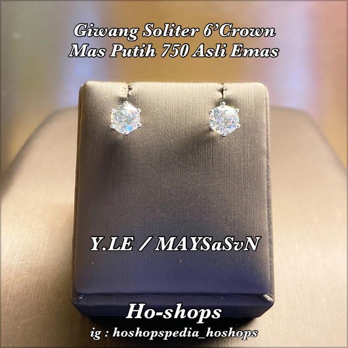 Giwang Soliter 6' Crown Mas Putih 750 Asli Emas