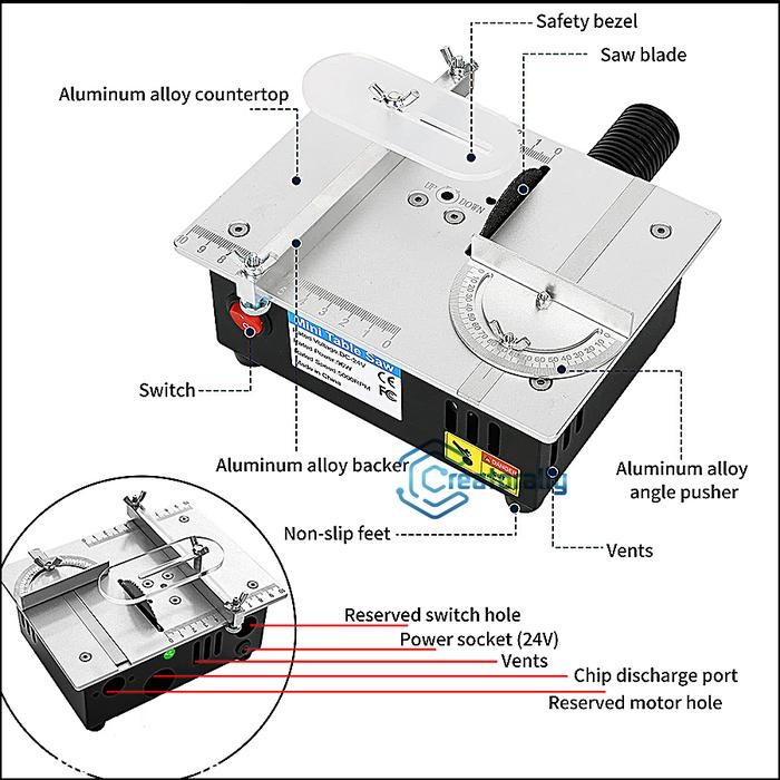 Terbaik Creatorally Mini Table Saw Diy 5000Rpm Meja Gergaji Kayu Multifungsi Table Saw Portable