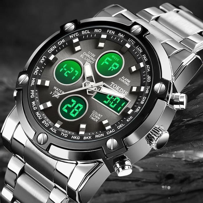 Buy 1 Get 1 Tokdis Jam Tangan Pria 2576 Double Time Rantai Stainless Steel Water Resistant 3 Atm