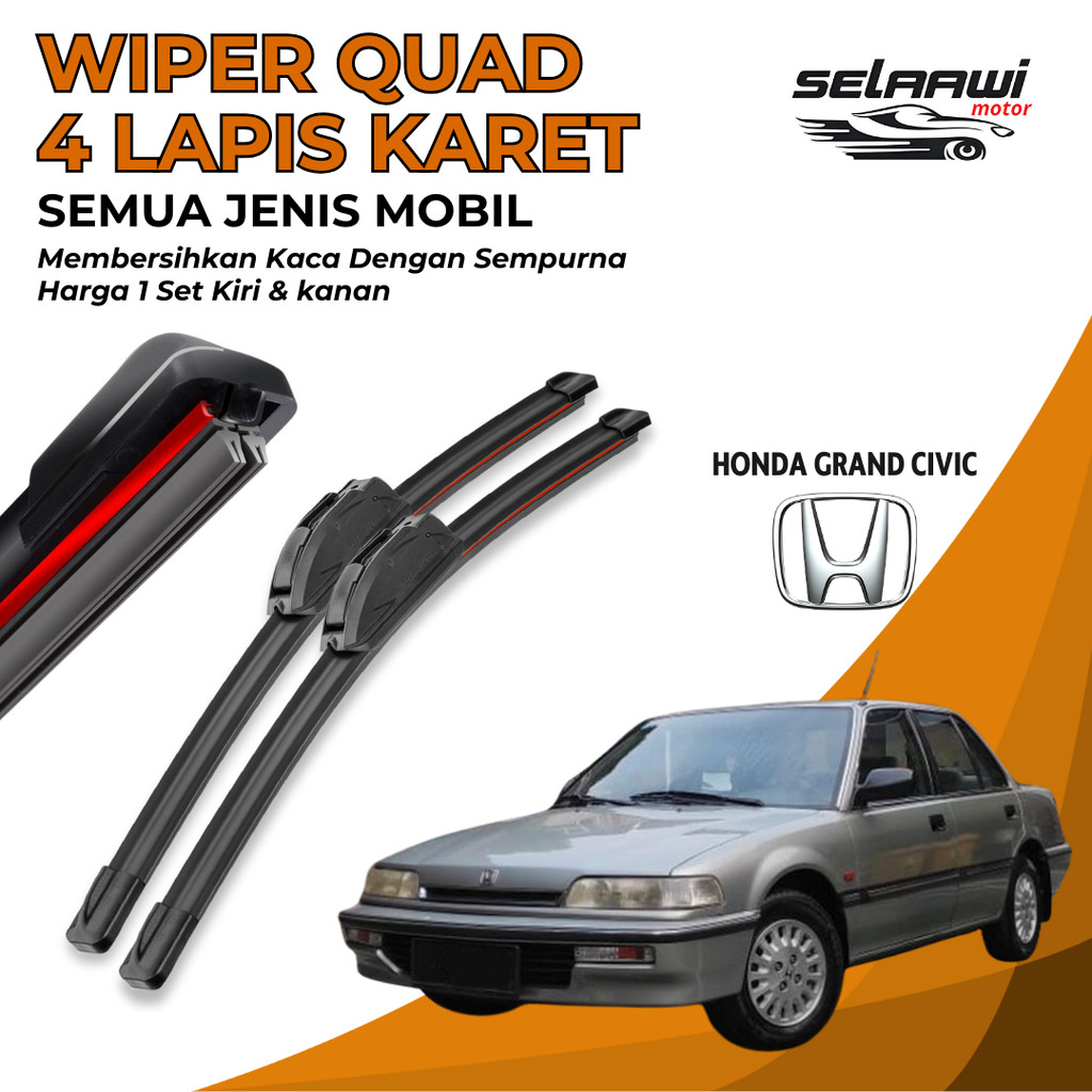 Wiper Mobil Honda Grand Civic Quad 4 Lapis Karet Pembersih Kaca Depan Mobil 1 Set Kiri dan Kanan