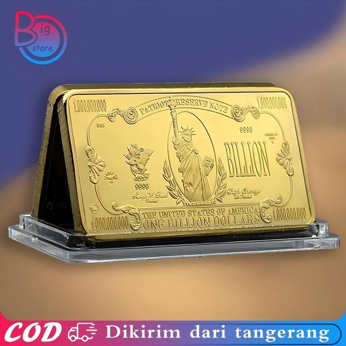 Koin Souvenir Emas 1 Billion Dollar Patung Liberty Gold Bar Replika Asli