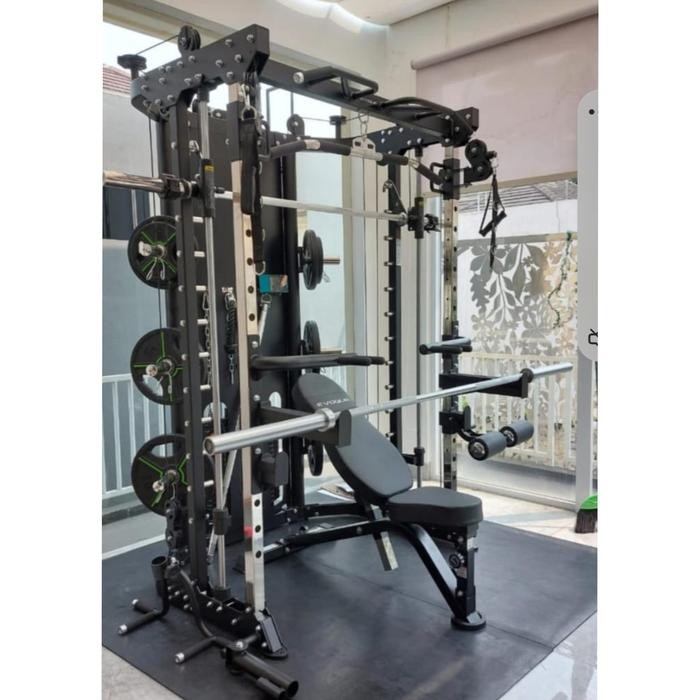 Smith Machine Multi Fungsi termasuk Leg Press, Adj. Bench, Plate & Bar