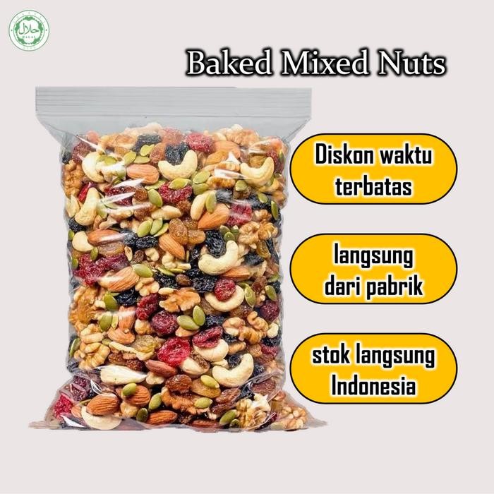 

[HALAL] Kacang Campuran Baked Mixed Nuts Snack(camilan) Trail Mix 250g - 7 jenis kacang dan buah