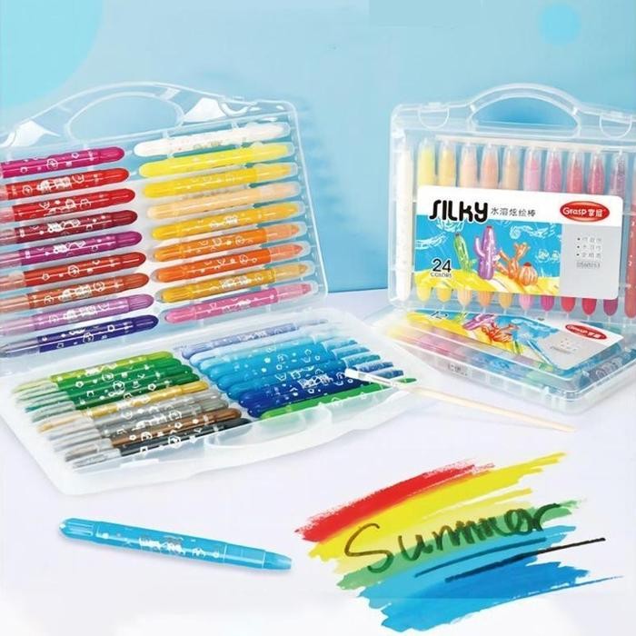 

Khusus Grab! 24/48 Warna Crayon Waterbased Krayon Bagus Crayon Washable Non Toxic Water Soluble