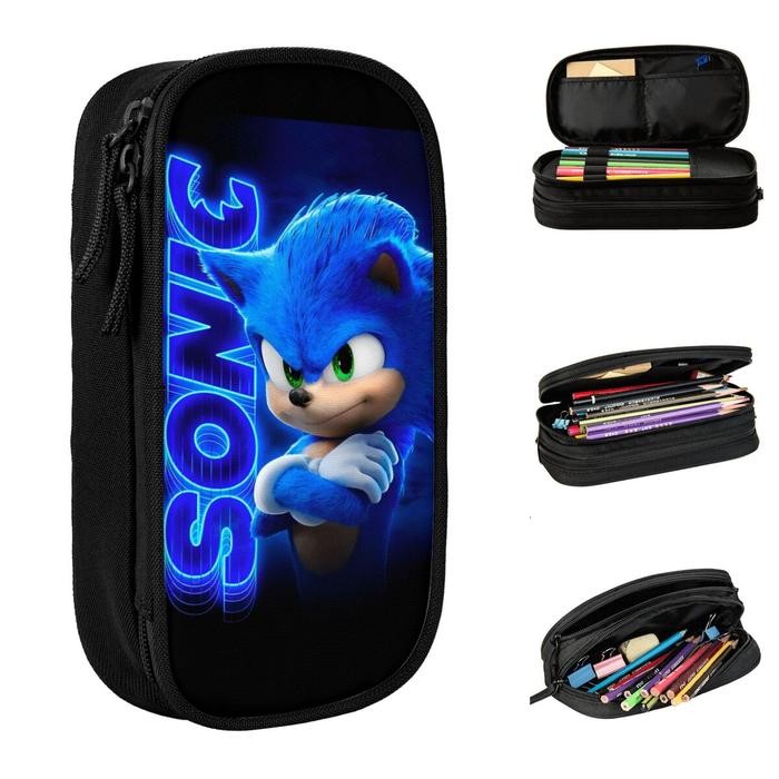 

S-Sonic Retro Game Cartoon Pencil Case Japan Cool Pencil Pouch Pen Girls Boys Big Capacity Bag
