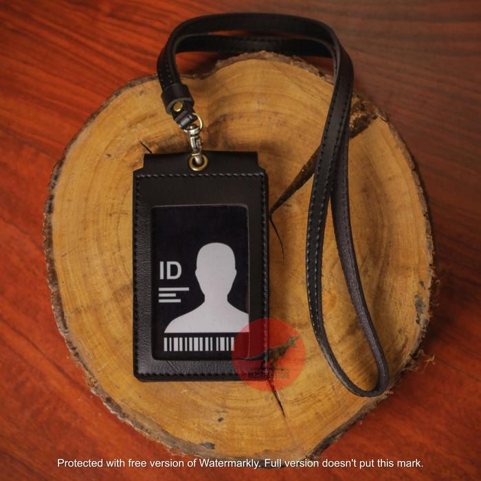 

jjm - Name Tag Kulit FRONT HITAM Lanyard Magnet Id Card Holder Koper Pegawai