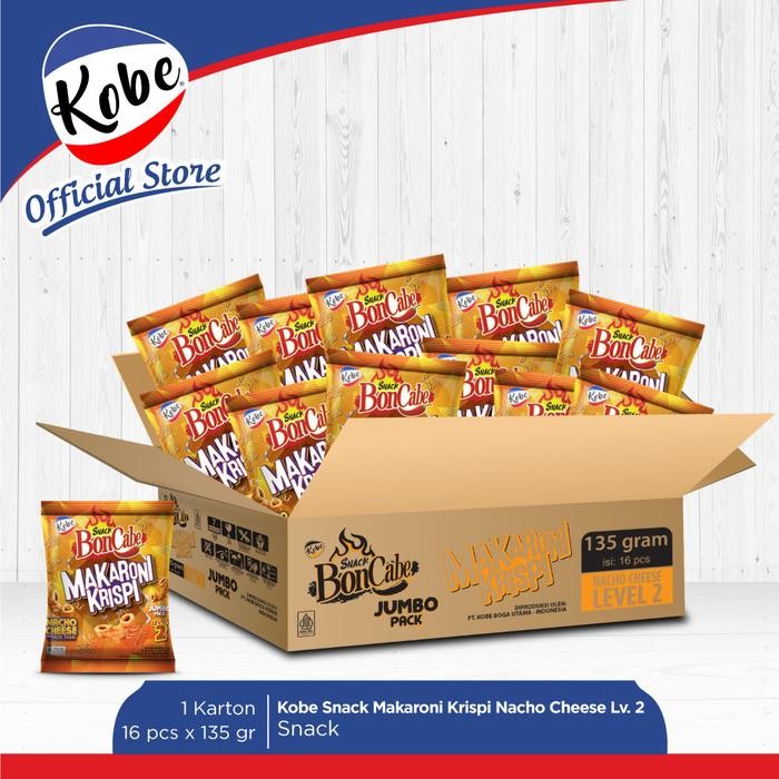 

Snack BonCabe Makaroni Krispi Rasa Keju Pedas 1 Karton Isi 16pcs