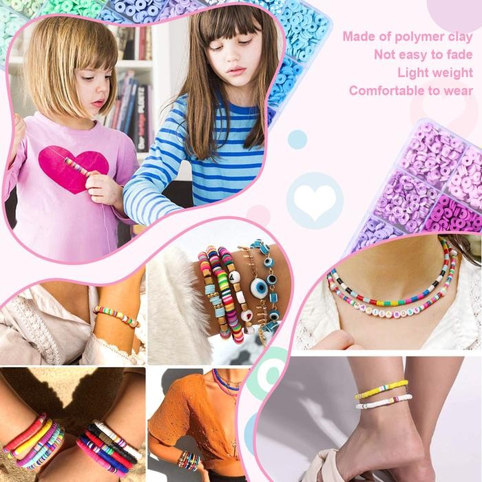 Clay Beads Bracelet Making Kit Flat Beads Boho Jewelry Making Acce Polymer Clay Chips Bead for DIY
