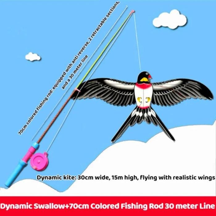 Vinnatsu Layang Layang Mini Satu Set Mainan Terbang Elang Termasuk Tongkat Joran Layang/Bahan