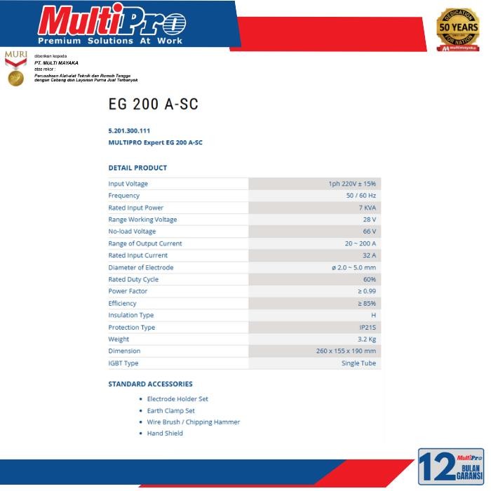 Mesin Las Listik Inverter Multipro EG 200 A Las Inverter EG200A