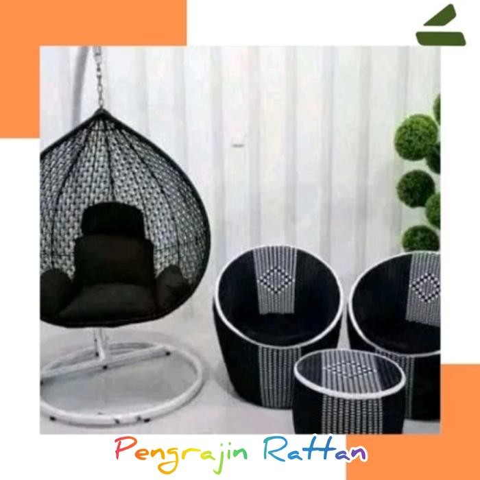 Set Ayunan Rotan Pear Gantung Kursi Teras Gentong Putri Anyaman Rotan Sintetis Untuk Anak Dewasa