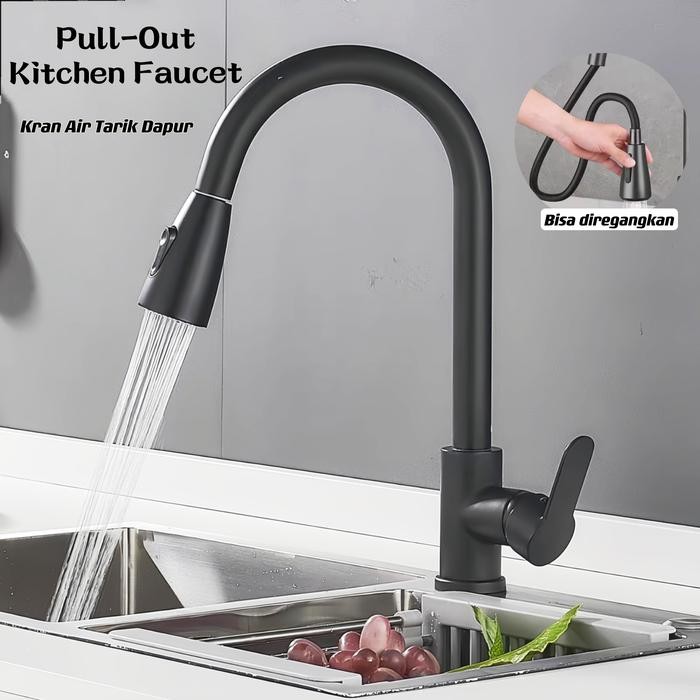 TERMURAH p plus Kran Tarik Dapur /Kran Sink Mixer Tarik Stainless Hitam/-out kitchen Faucet