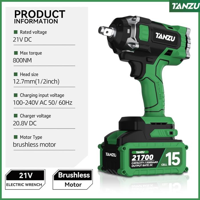 Pilihan- CodTanzu 21V Baterai Motor Semua-Tembaga 1 / 2 Inci Chuckbaterai 21700 Eksklusif -