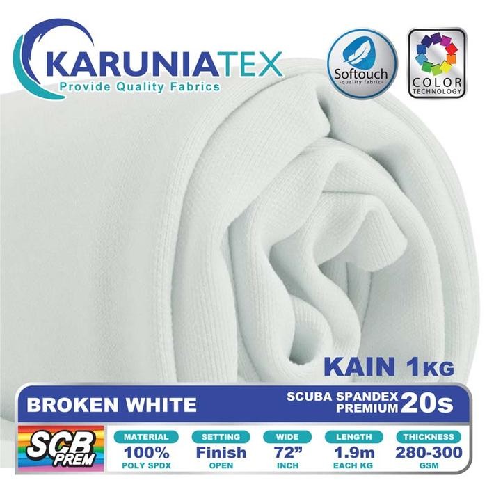

KAIN SCUBA SPANDEX 20S KILOAN BROKEN WHITE KARUNIA TEXTILE KODE 71