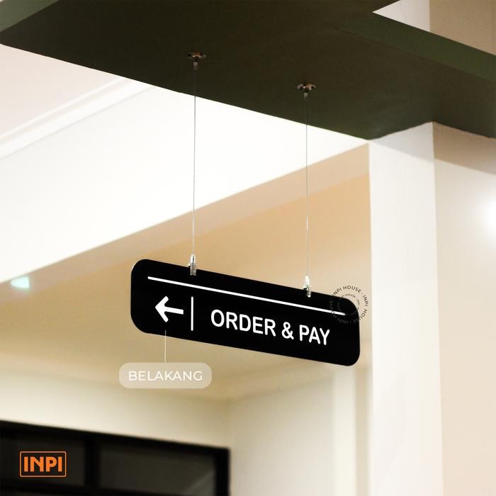 BOOM SALE Sign Order & Pay Akrilik Gantung Hitam + Sticker Panah - INPI HOUSE