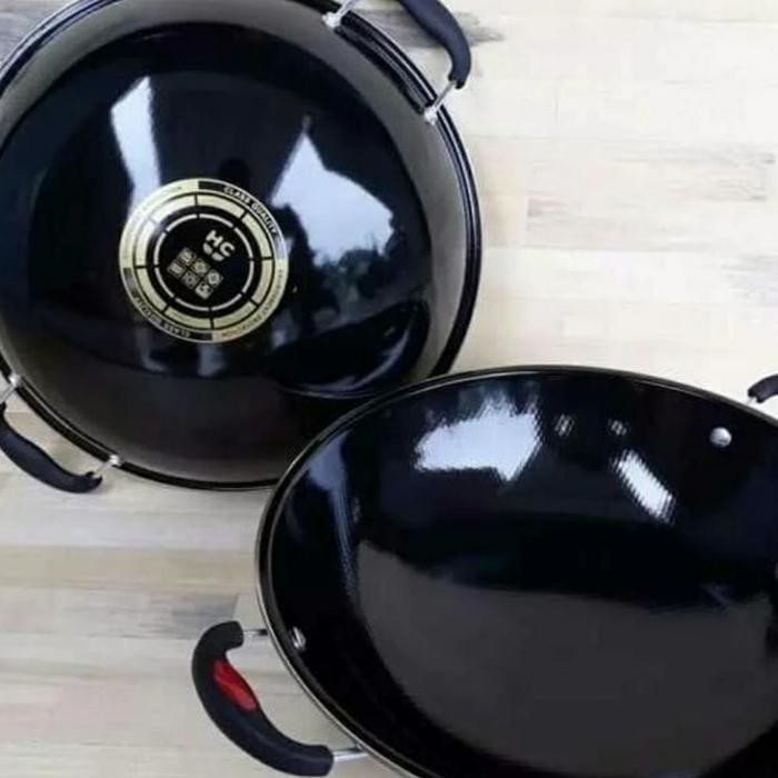 Penggorengan / Kuali / Wajan Hitam Enamel 40 Cm Super Tebal