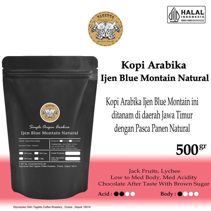 

BIJI KOPI ARABIKA IJEN BLUE MOUNTAIN NATURAL 500GR ARABICA BEAN GROUND BUBUK 500 GRAM TAGETTO COFFEE