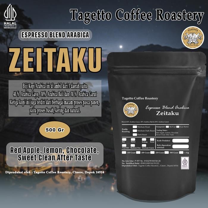 

BIJI KOPI ESPRESSO BLEND ZEITAKU 500GR 100% ARABIKA ARABICA BEAN GROUND BUBUK 500 GRAM TAGETTO