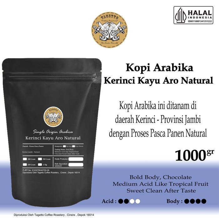 

BIJI KOPI ARABIKA KERINCI NATURAL 1KG - NATURAL PROCESS ARABICA BEAN GROUND BUBUK 1 KG TAGETTO