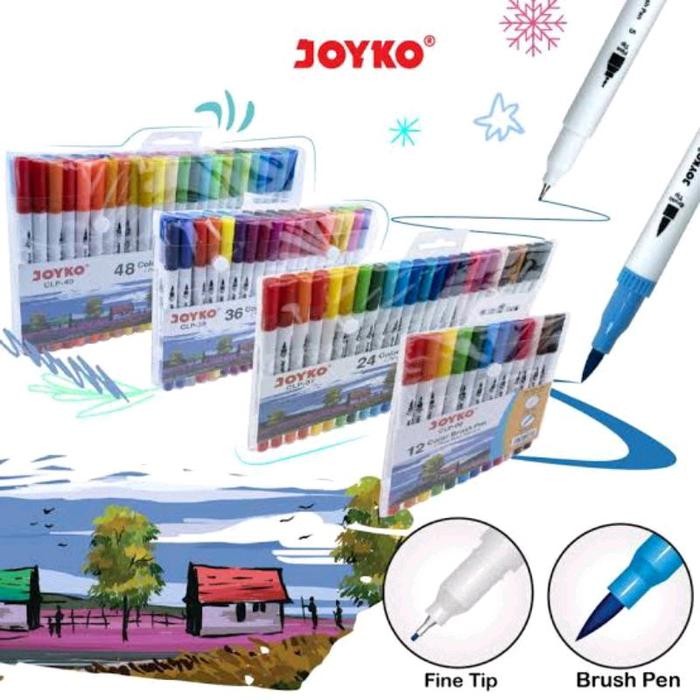 

Joyko Clp06 Clp07 Clp39 Clp40 Double Tip Color Metallic Brushpen Brush Pen Set 12 24 36 48 Warna