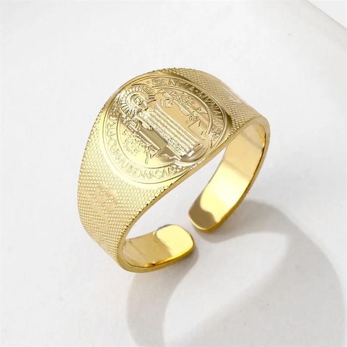 Cincin Medali Santo Benediktus Cincin Katolik Aksesoris Titanium