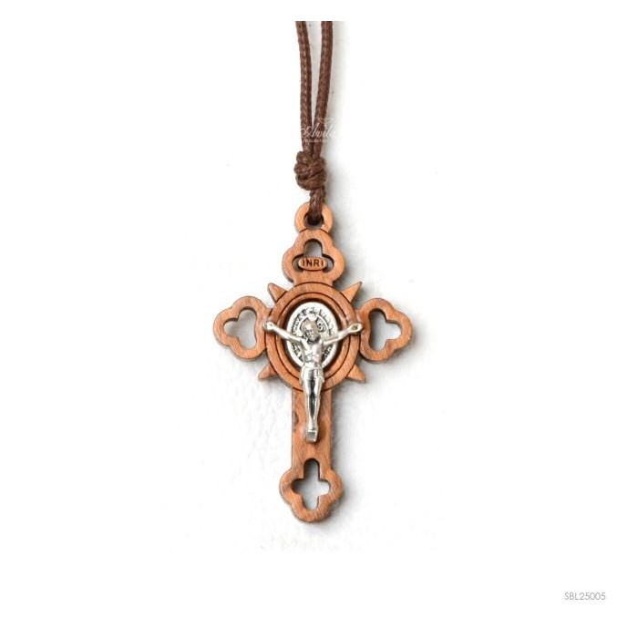 Akseoris Kalung Salib Benediktus Kayu Olive / Zaitun