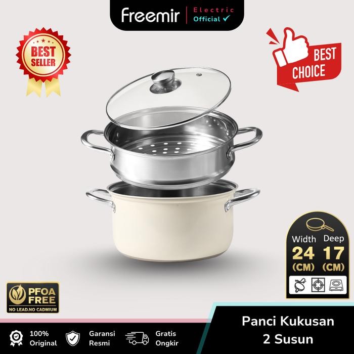 [BARU] freer Panci Kukus 2 Susun 24CM Panci Stainless Steel Panci Anti Karat Anti Lengket
