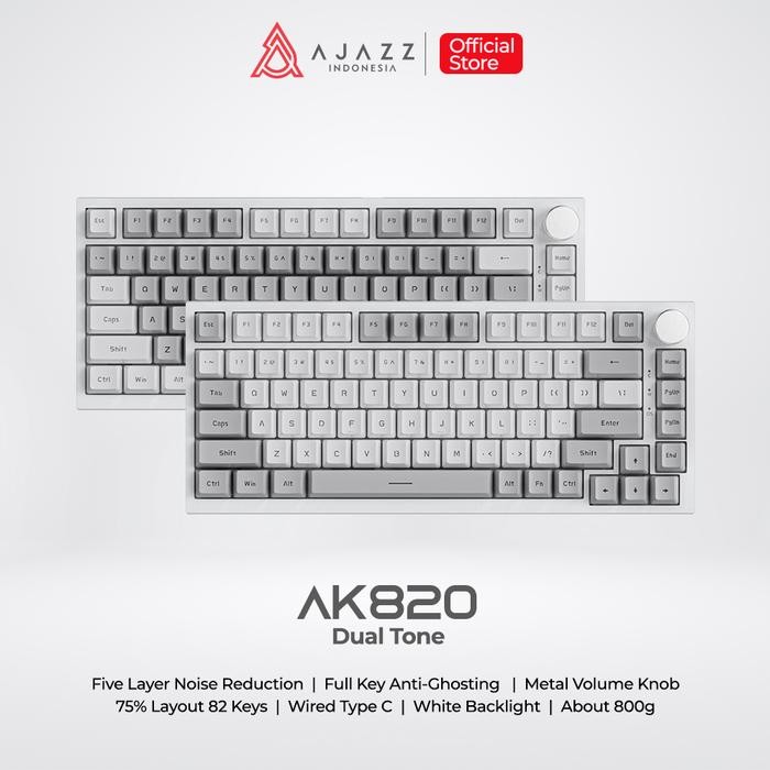 Ajazz AK820 Dual Tone 75% Mechanical Keyboard Wired White Backlight Grey Keycaps