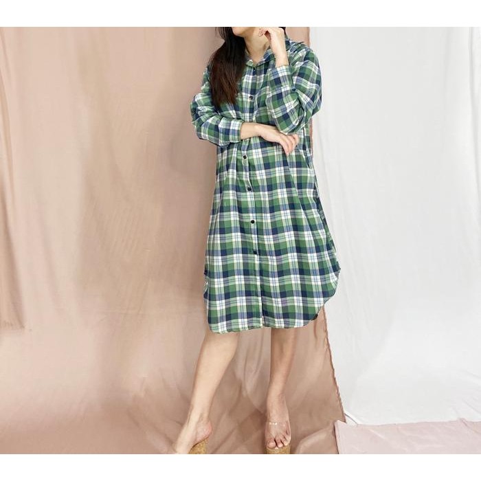 tunik kemeja wanita lengan panjang flanel / tunik flanel kotak kotak